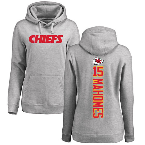 Women Football Kansas City Chiefs 15 Mahomes Patrick Ash Backer Pullover Hoodie